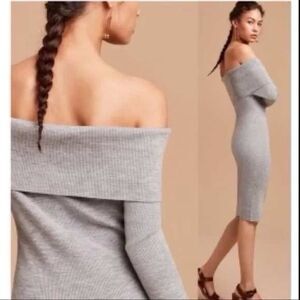Wilfred Aritzia Gray Wool Blend Off The Shoulder Italian Knit Midi Dress Size S
